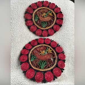 Rattan Deer Trivets Vintage